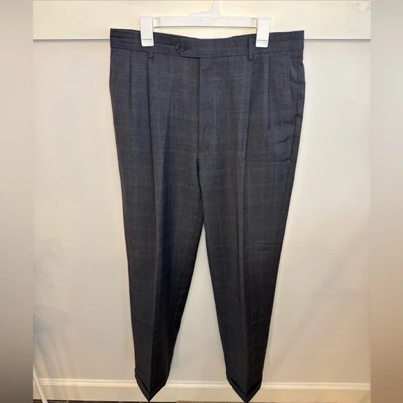 Pronto Uomo Mens Dress Pants Glen Plaid Wool Pleated Cuff Straight Leg 36x31 - Picture 5 of 6